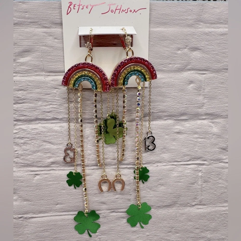 BETSEY JOHNSON Lucky Rainbow Waterfall Earrings NWT